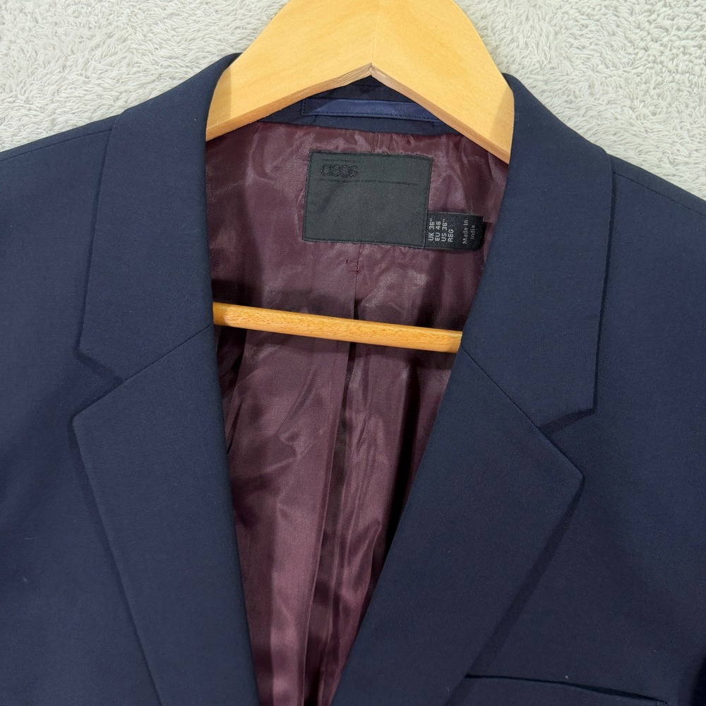 NEW ASOS Mens 36R Slim Modern Fit Navy Blue 2-Button Blazer Sport Coat Hopsack - Picture 2 of 11